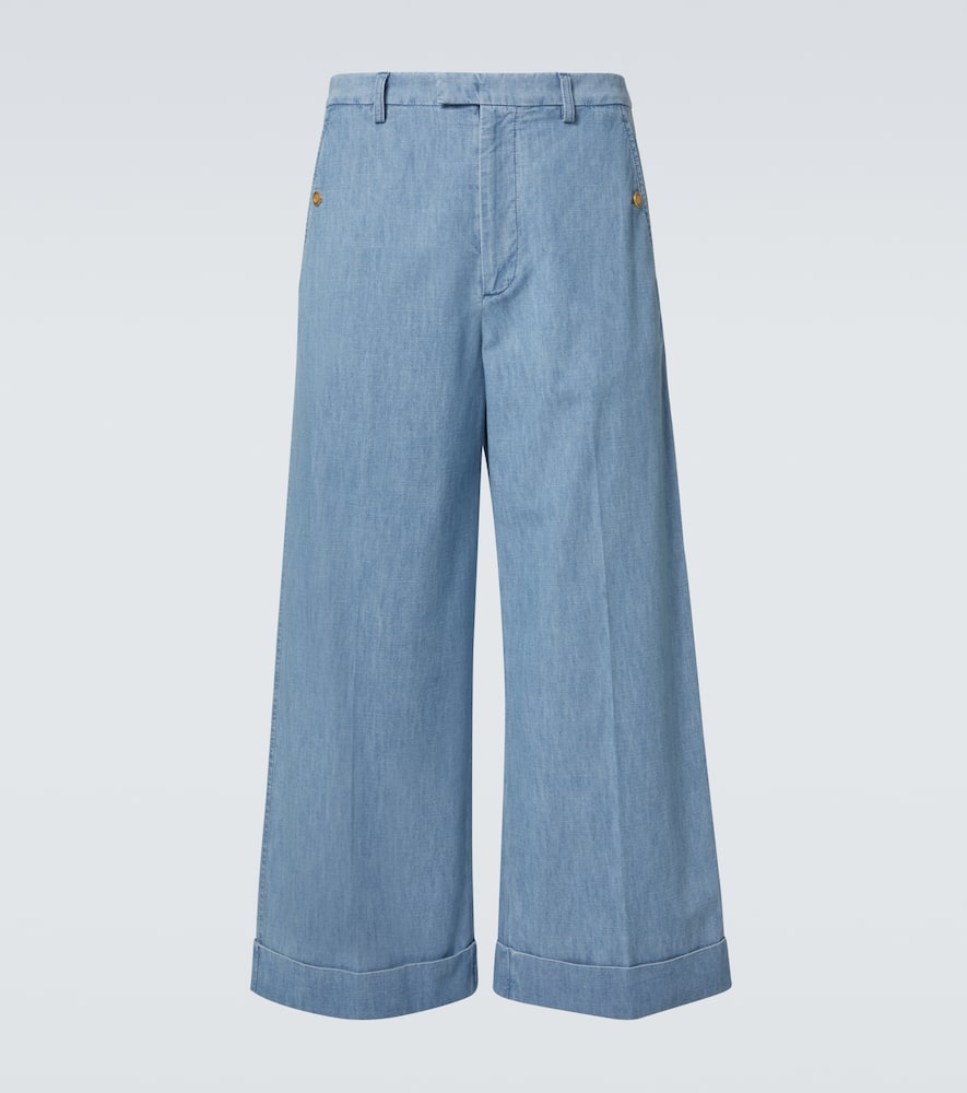 Cropped wide-leg denim pants