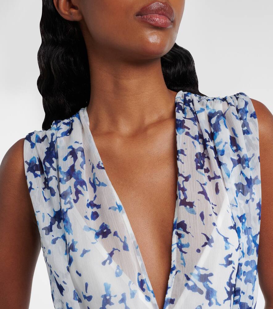 Proenza Schouler Pat Dress In Printed Crinkle Chiffon Sky Blue Multi In Blue