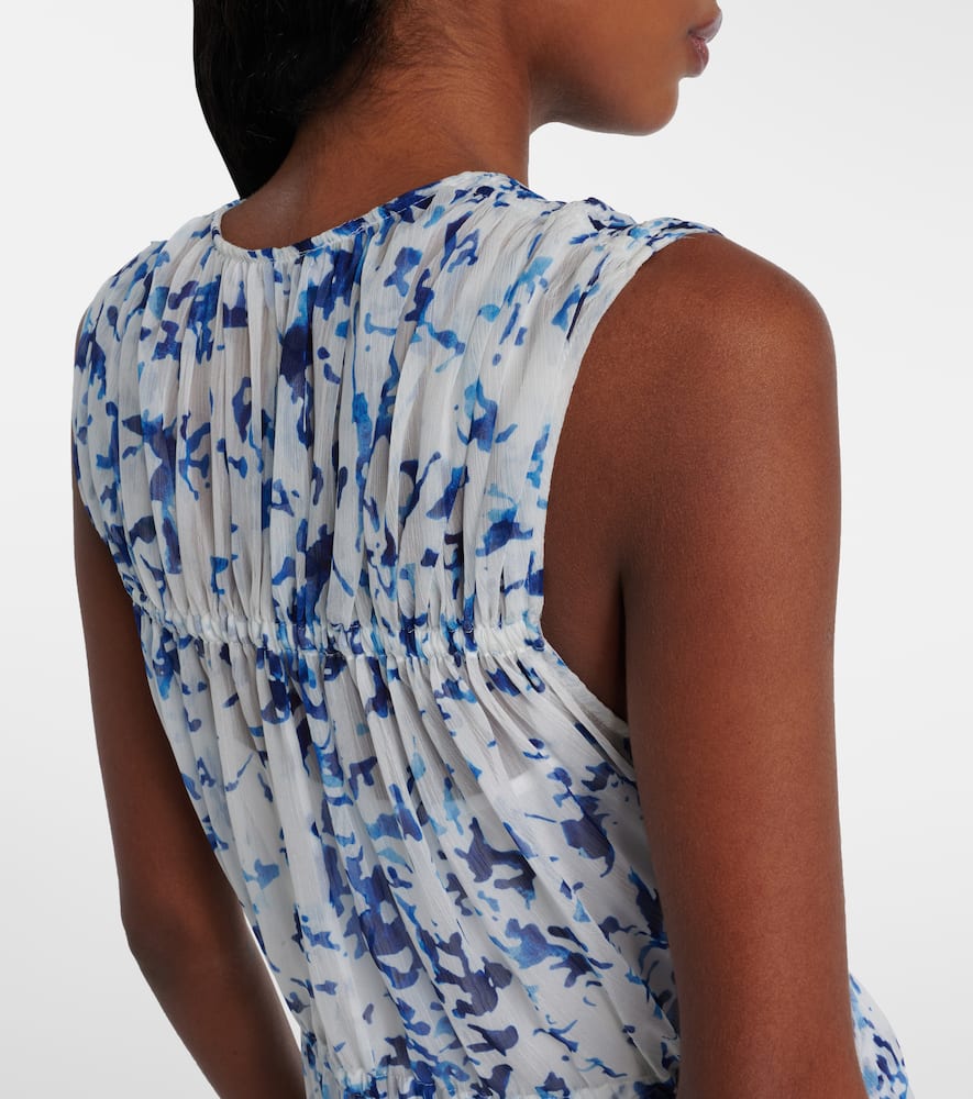 Proenza Schouler Pat Dress In Printed Crinkle Chiffon Sky Blue Multi In Blue