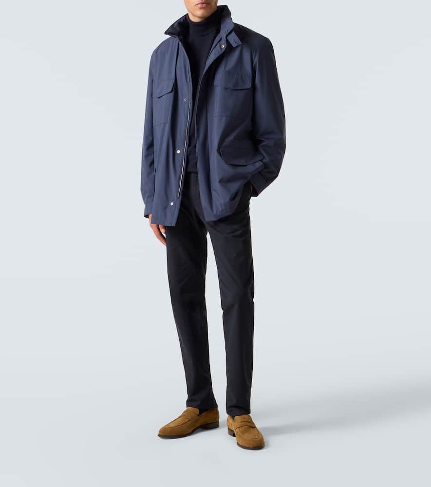 Loro Piana Traveller Windmate Storm System Shell Hooded Field Jacket In Blue