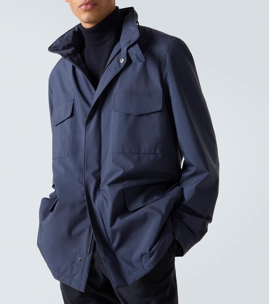 Loro Piana Traveller Windmate Storm System Shell Hooded Field Jacket In Blue