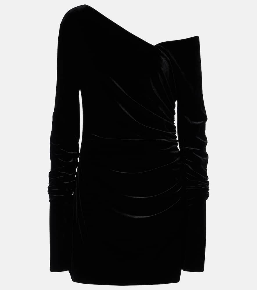 Sir Ettore Off-the-shoulder Draped Stretch-velvet Mini Dress In Black