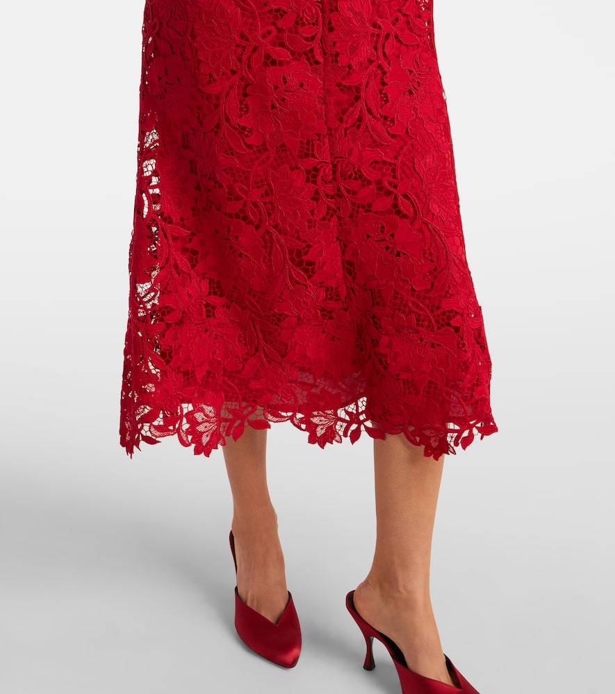 Monique Lhuillier Belted Lace Midi Dress In Red