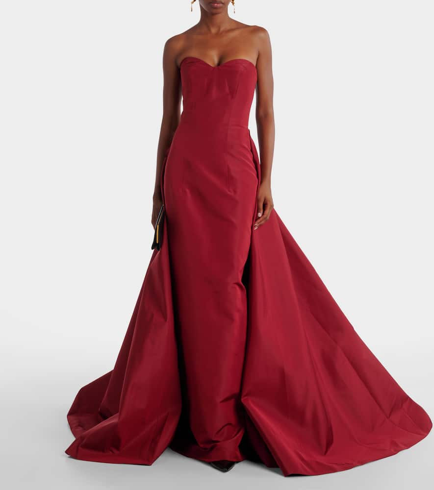 Monique Lhuillier Silk Faille Gown In Red