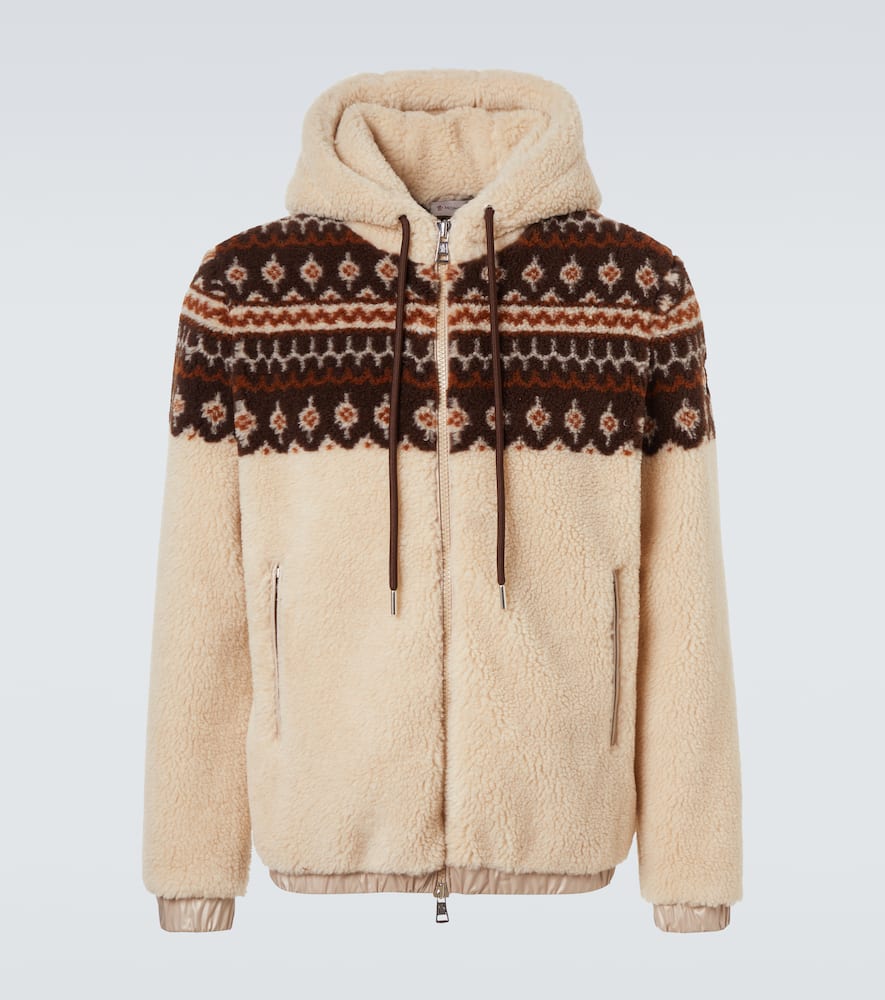 Moncler Teddy Jacquard Hoodie In Brown