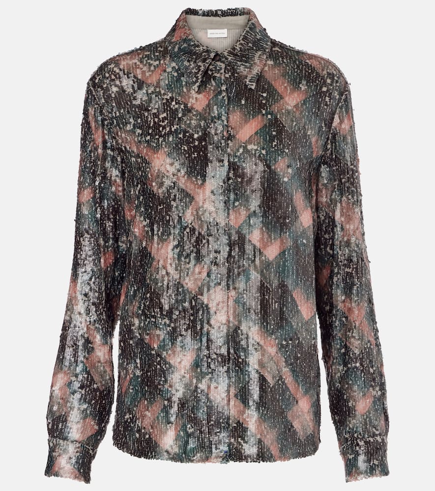 Dries Van Noten Abstract Pattern Long Sleeve Collared Shirt In Multi
