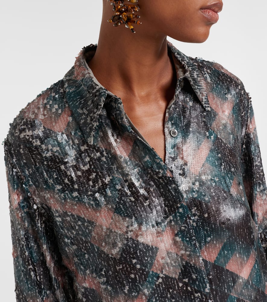 Dries Van Noten Abstract Pattern Long Sleeve Collared Shirt In Multi