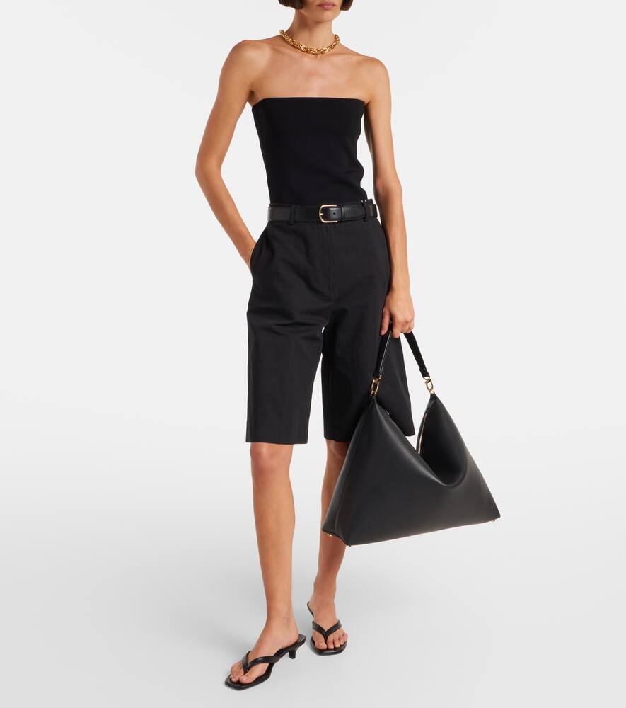 Totême Suede Leather Shoulder Bag With Detachable Handle In Black