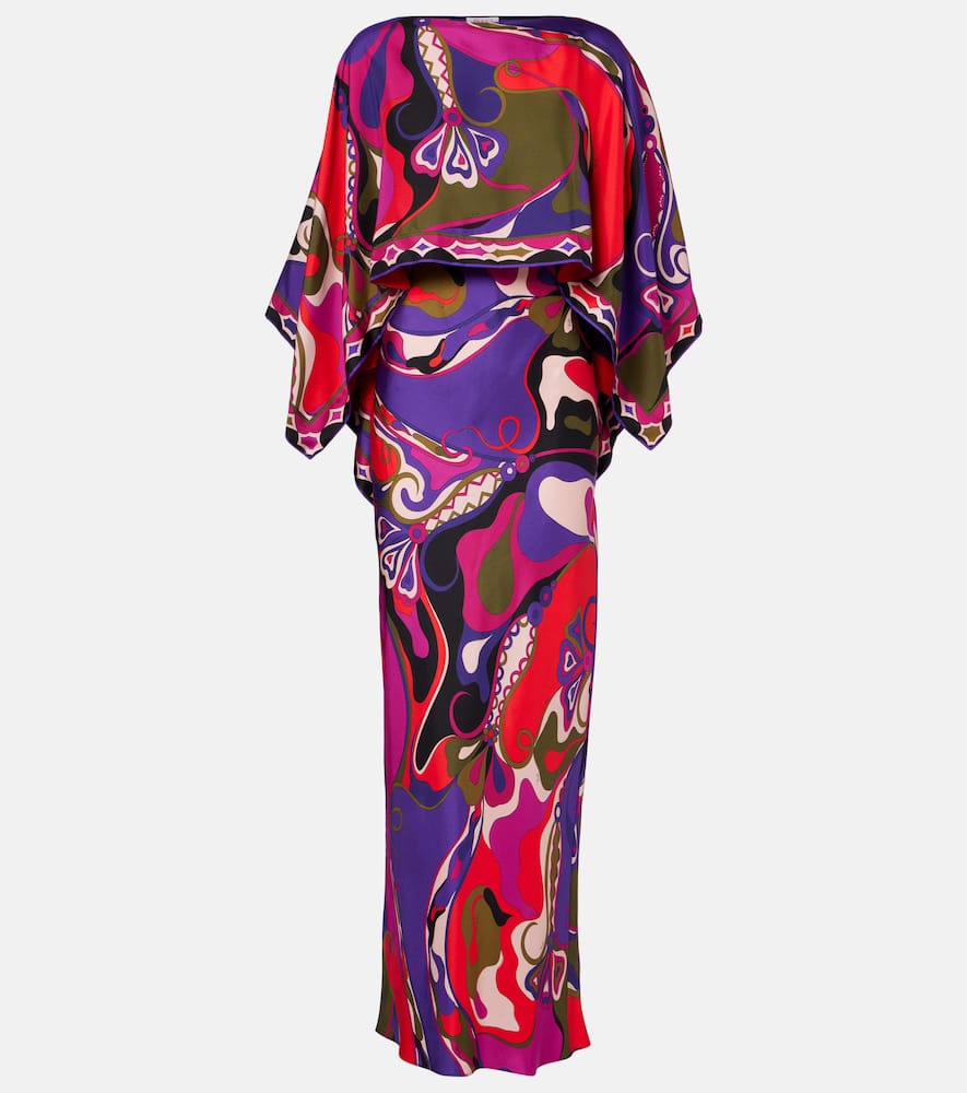 Pucci Orchidee-print Cape-detail Maxi Dress In Multi