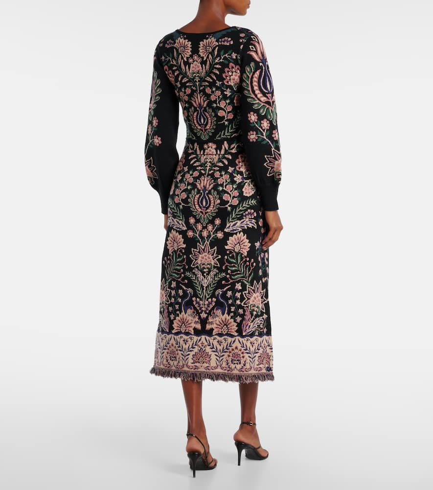 Farm Rio Marvelous Garden Fringed High-rise Midi Skirt In Black