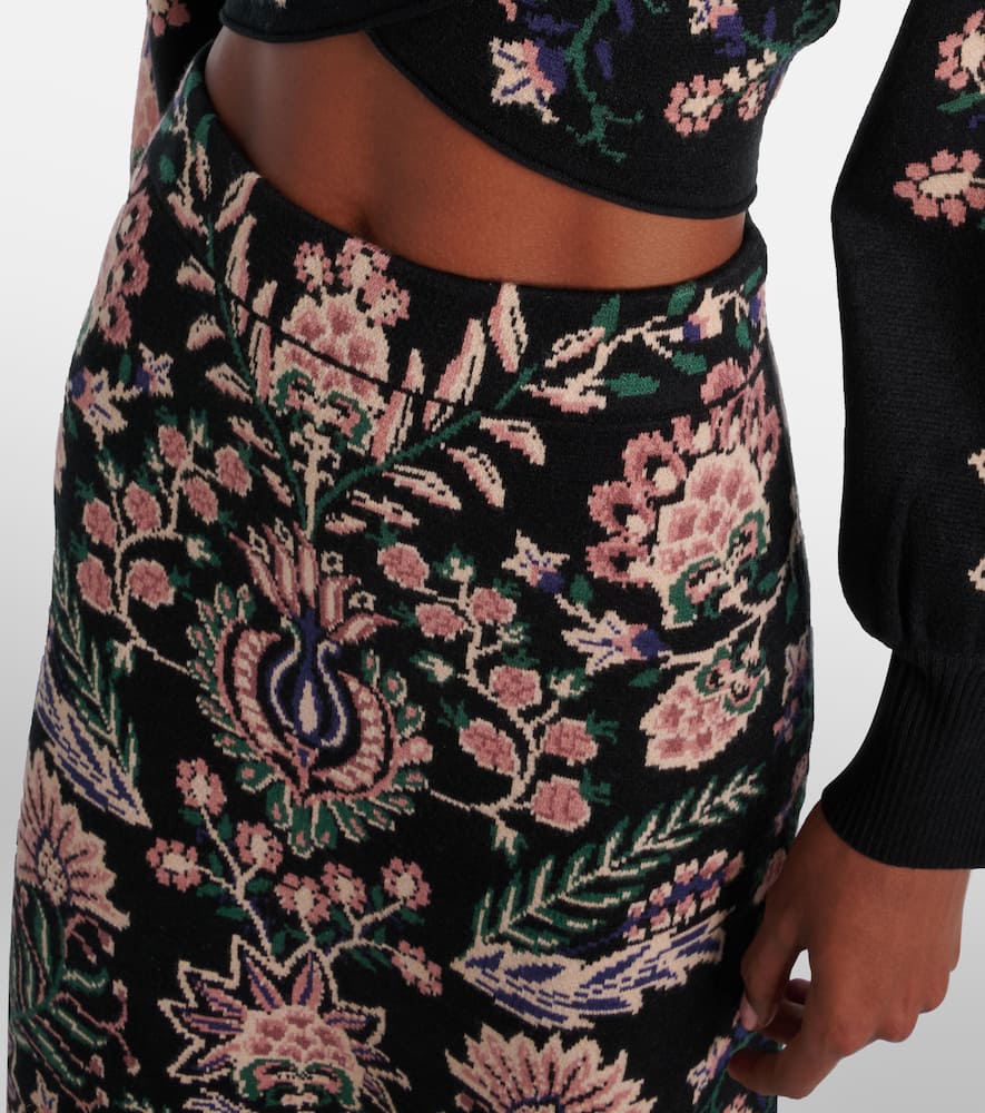 Farm Rio Marvelous Garden Fringed High-rise Midi Skirt In Black