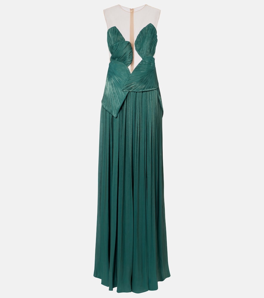 Costarellos Serenne pleated bustier gown