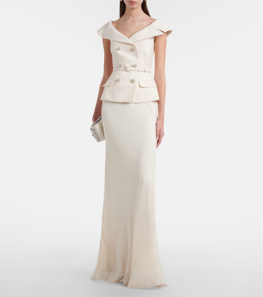 Self-Portrait Bouclé peplum and georgette gown