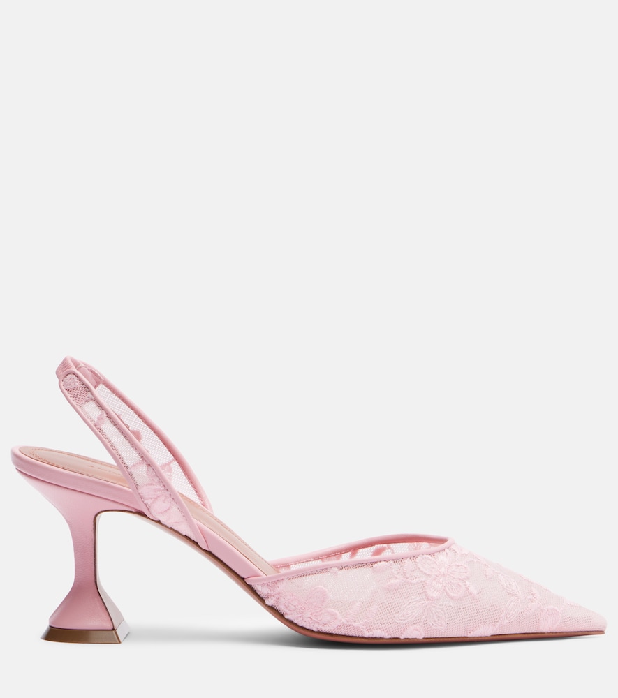  Amina Muaddi Amina Muaddi Holli Leather-trimmed Lace Slingback Pumps 