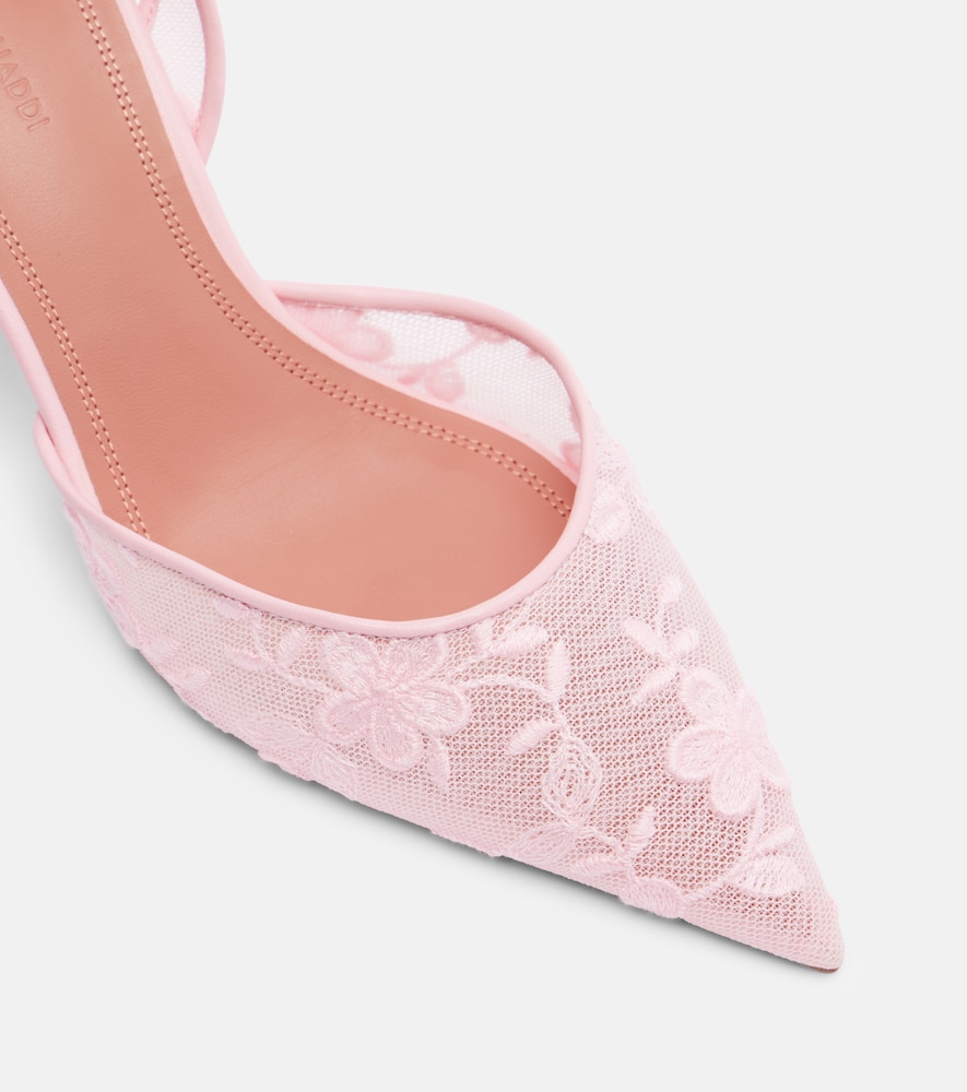  Amina Muaddi Amina Muaddi Holli Leather-trimmed Lace Slingback Pumps 