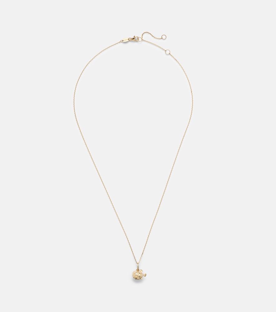 Stone and Strand Puffer Fish 14kt gold pendant necklace with diamonds