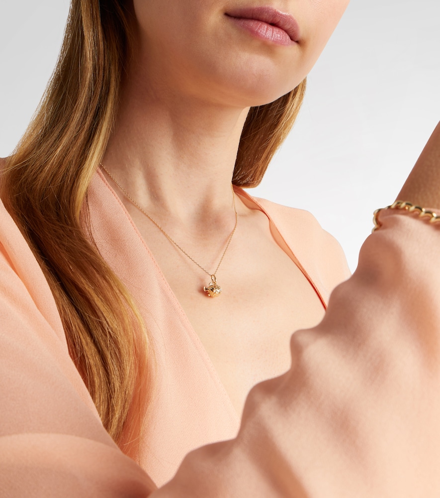 Stone and Strand Puffer Fish 14kt gold pendant necklace with diamonds