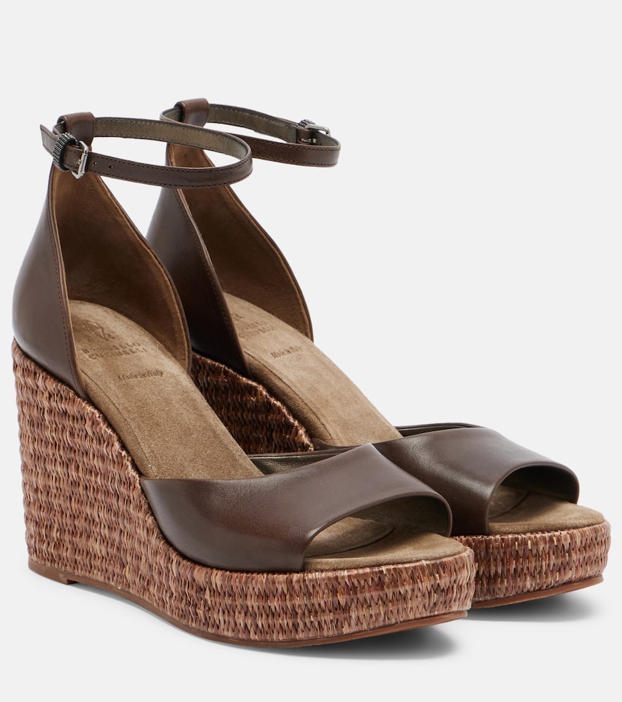 Brunello Cucinelli Women's Brown Monili Leather Espadrille Wedges UK Size 3.5 - Mytheresa
