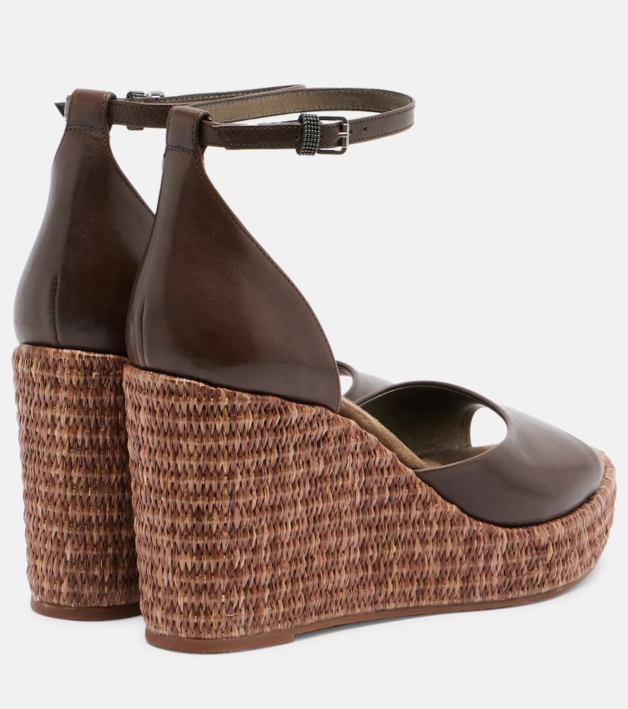  Brunello Cucinelli Brunello Cucinelli Monili Leather Espadrille Wedges 