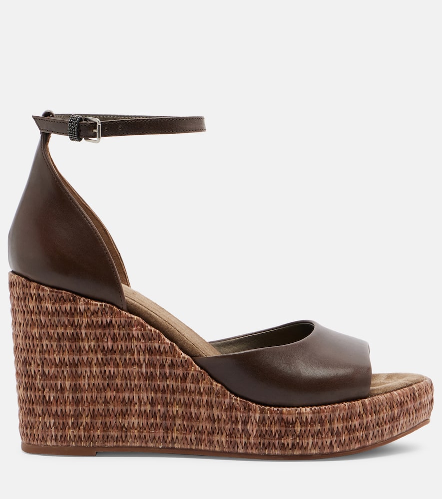  Brunello Cucinelli Brunello Cucinelli Monili Leather Espadrille Wedges 