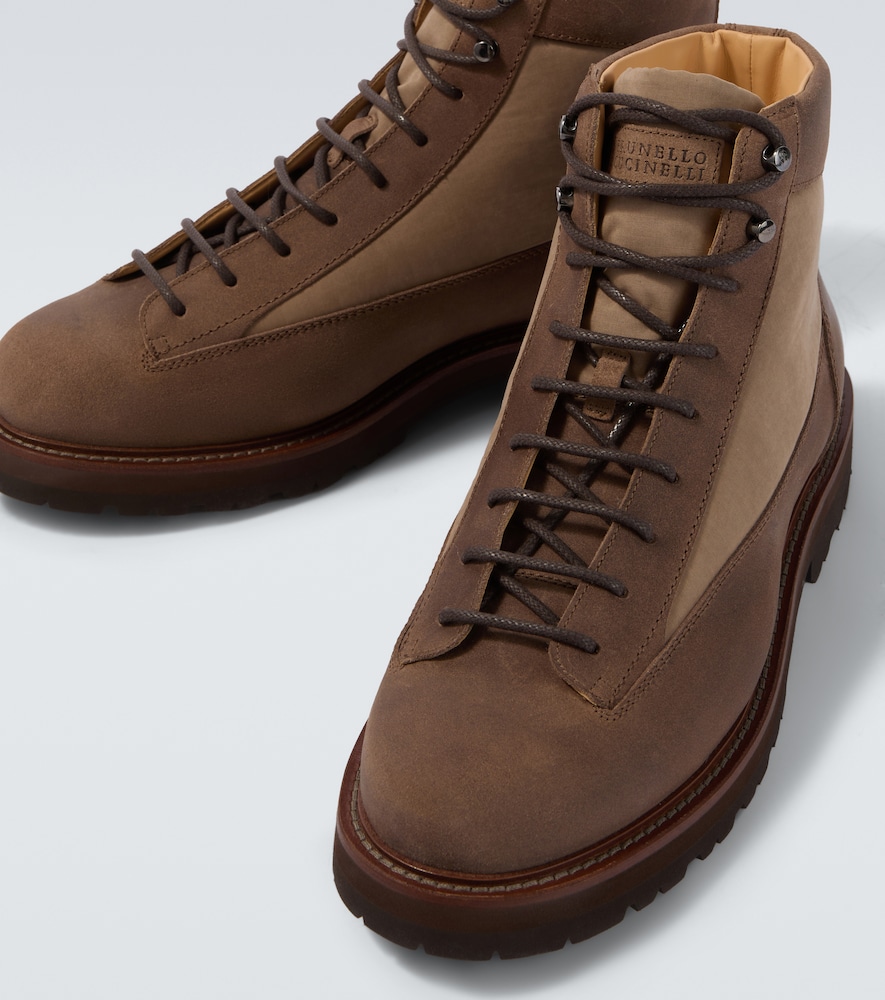 Suede-Trimmed Lace-Up Boots
