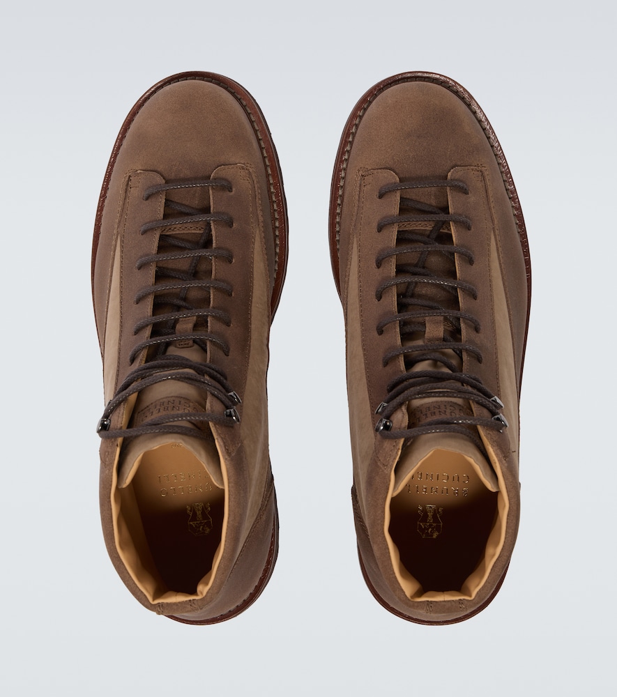 Suede-Trimmed Lace-Up Boots