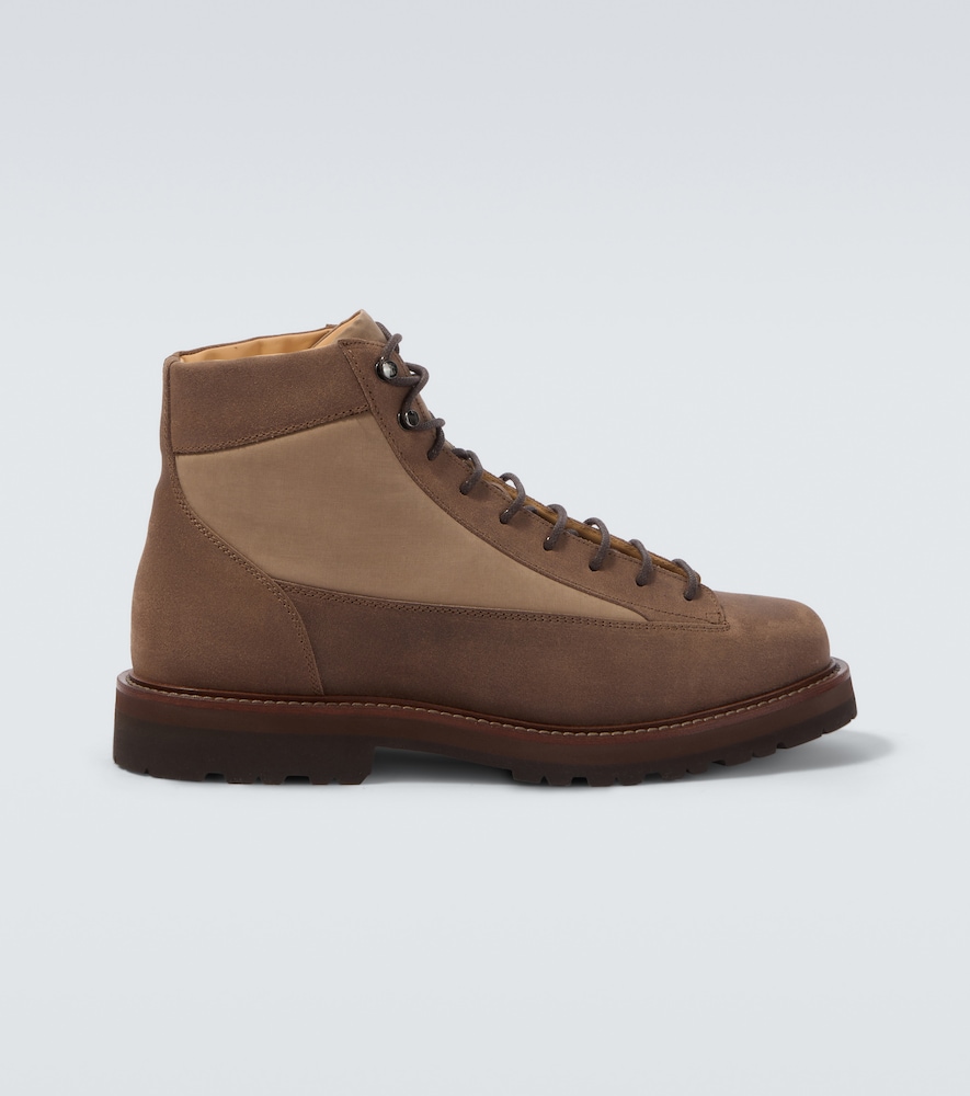 Suede-Trimmed Lace-Up Boots