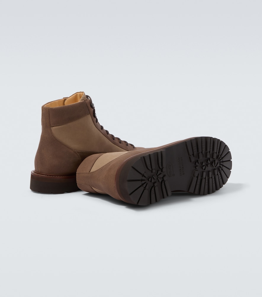 Suede-Trimmed Lace-Up Boots