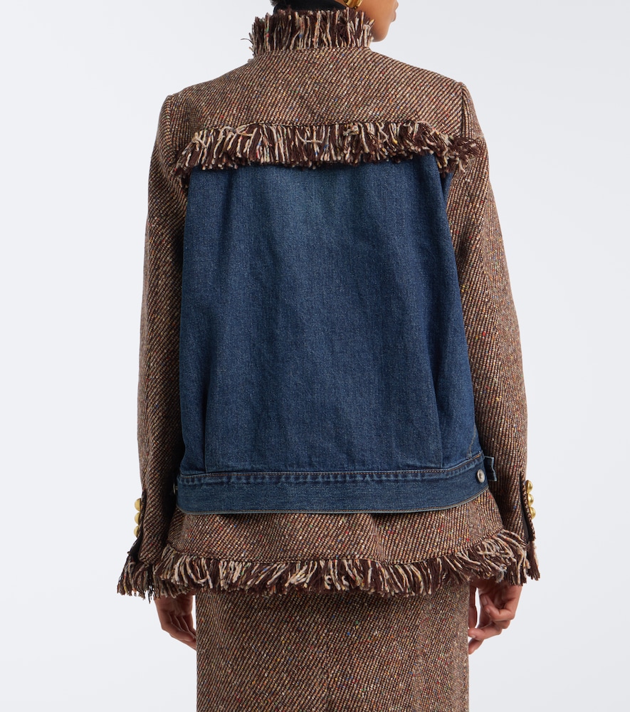 Fringed Tweed And Denim Jacket