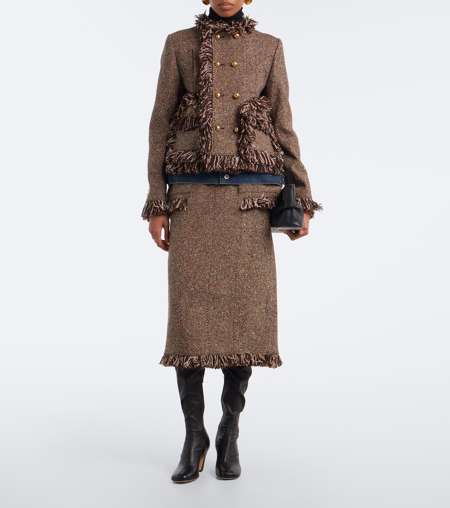Fringed Tweed And Denim Jacket