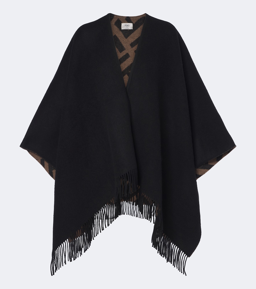 Mantella in lana e cashmere FF Zucca con frange