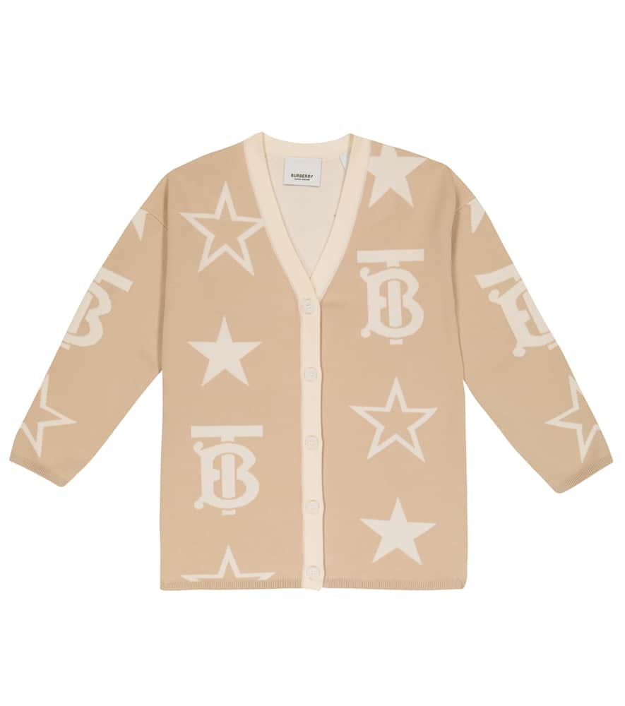 Shop Burberry Tb Monogram Jacquard Cotton-blend Cardigan In Almond Beige Ip Pat