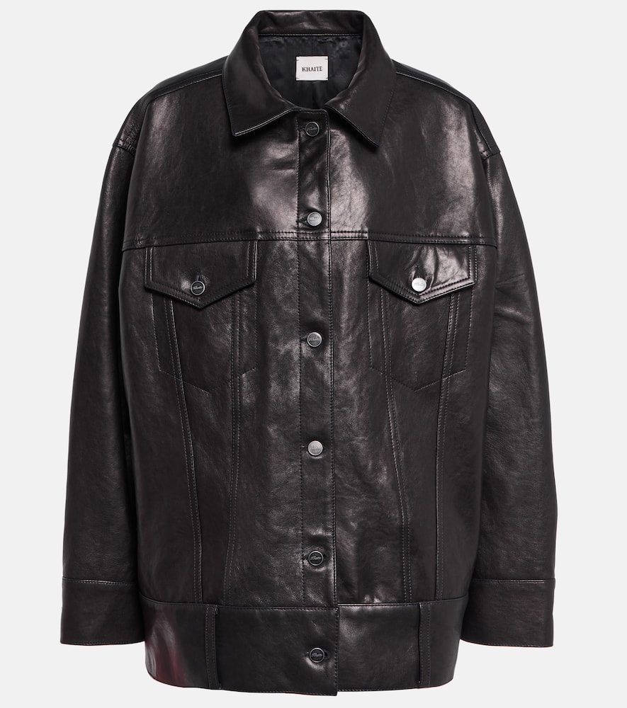 Khaite Grizzo Oversized Leather Collared Jacket In Black