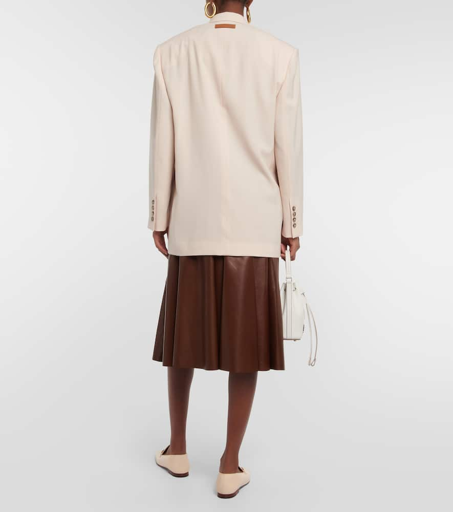 Shop Tod's Leather-trimmed Wool Blazer In Beige