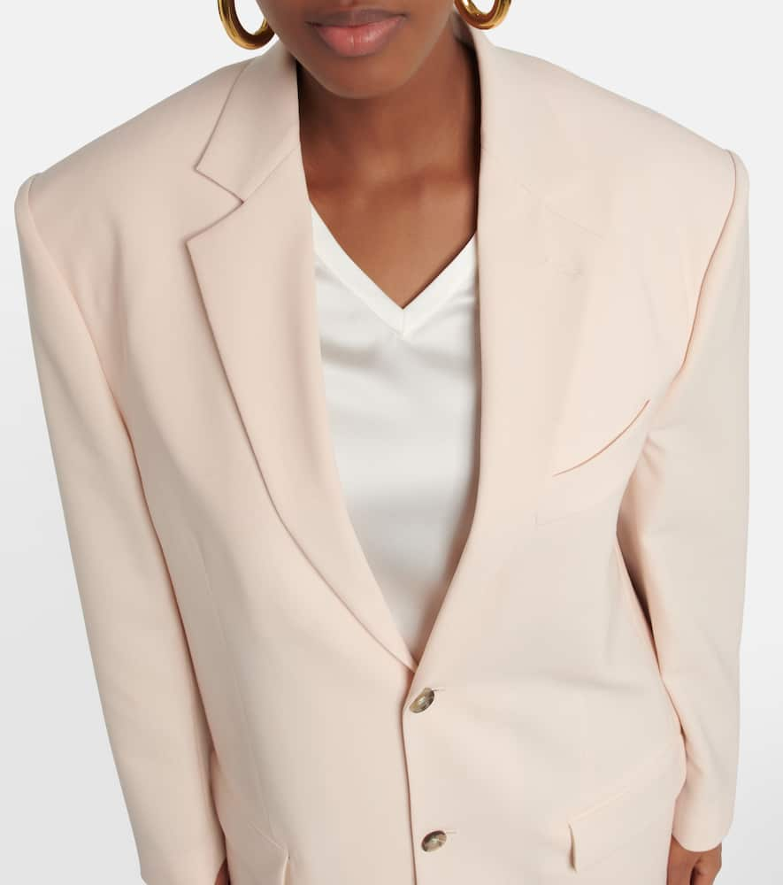 Shop Tod's Leather-trimmed Wool Blazer In Beige