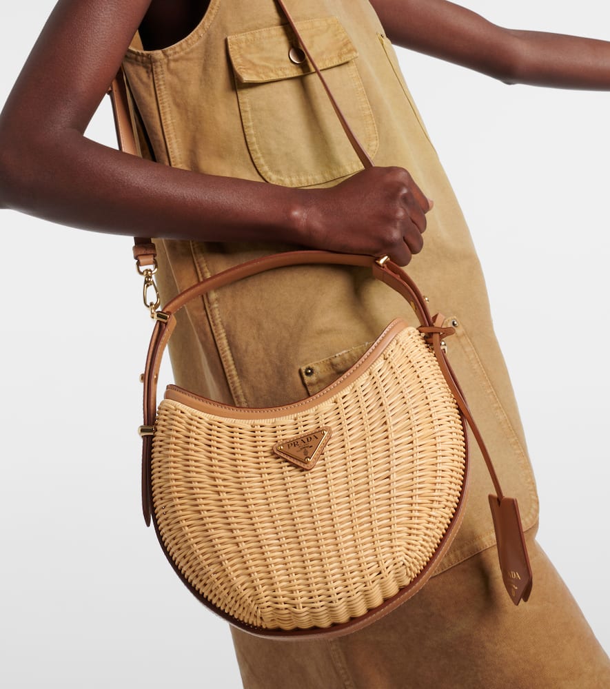 Prada ArquÃ© woven leather-trimmed shoulder bag