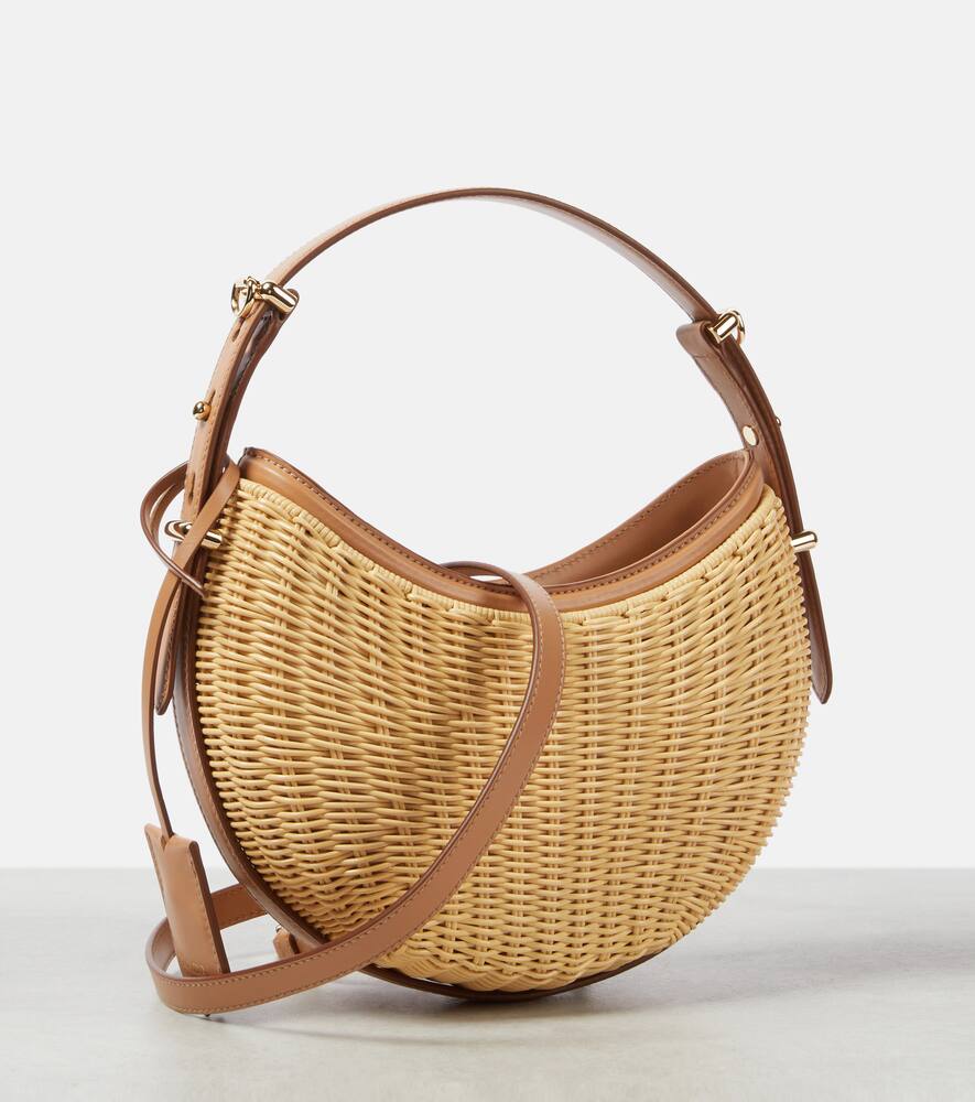 Prada Arqué Woven Leather-trimmed Shoulder Bag In Beige