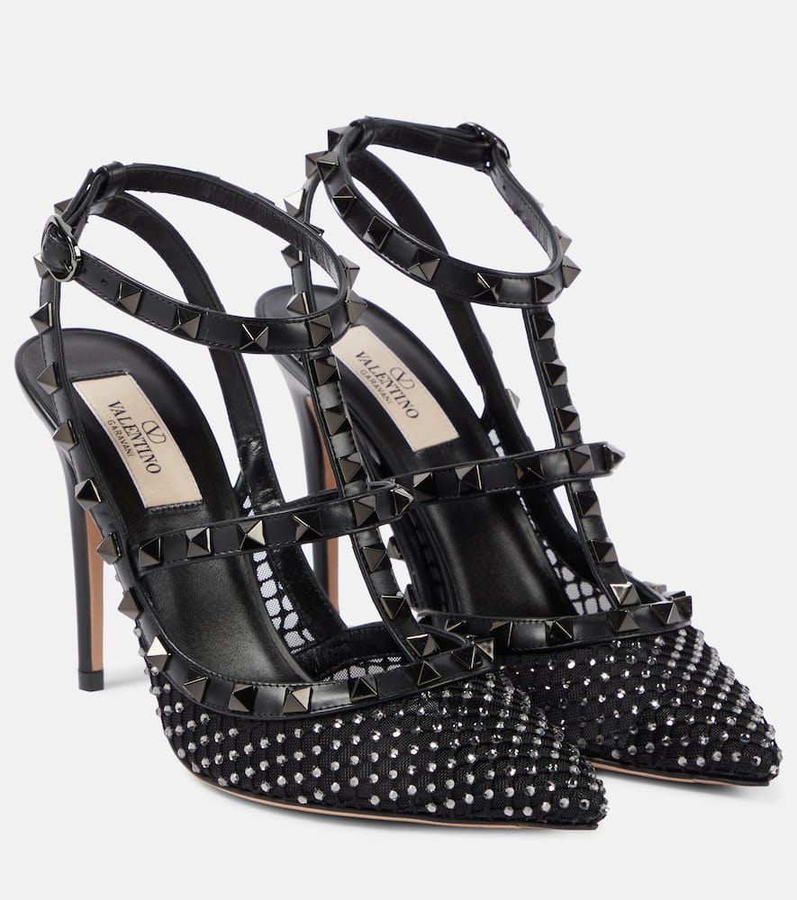 Valentino 65mm Rockstud Mesh Heels In Black