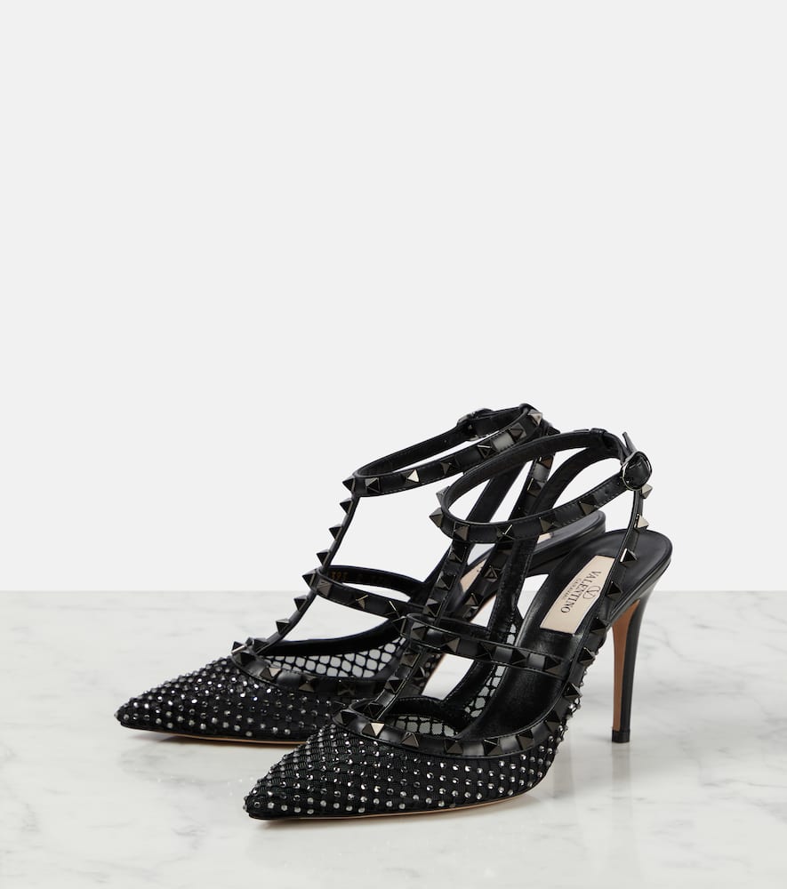 Valentino 65mm Rockstud Mesh Heels In Black