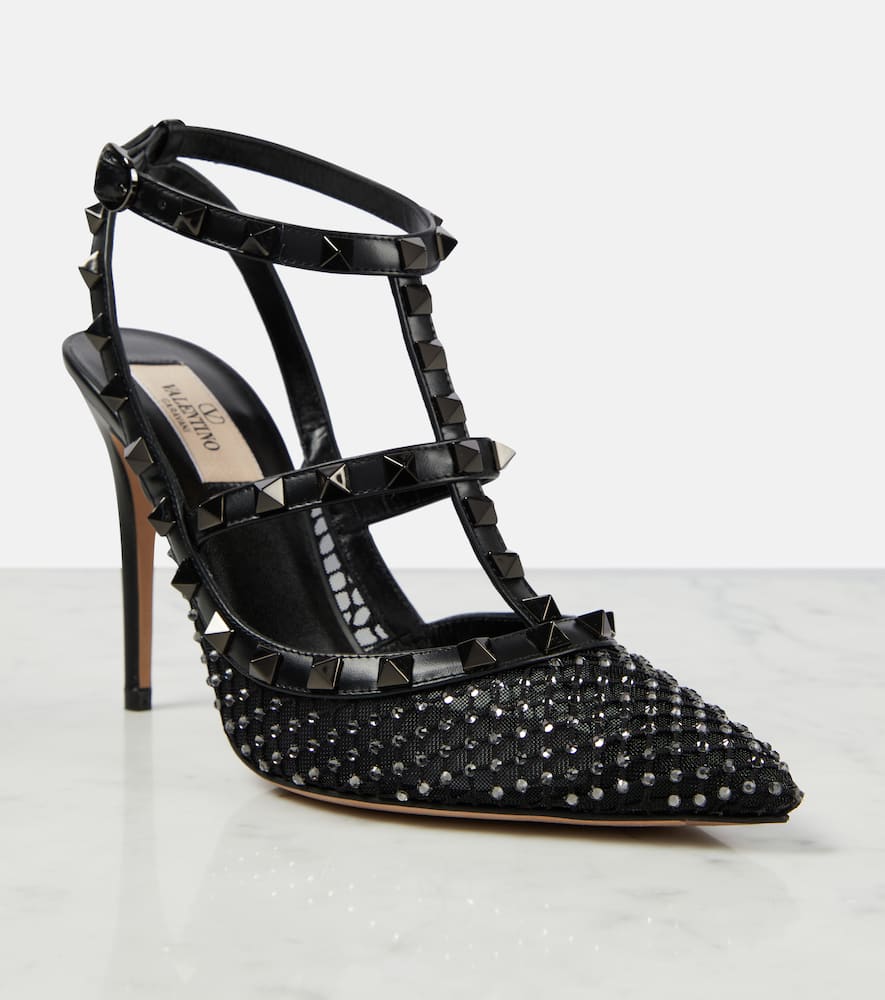 Valentino 65mm Rockstud Mesh Heels In Black
