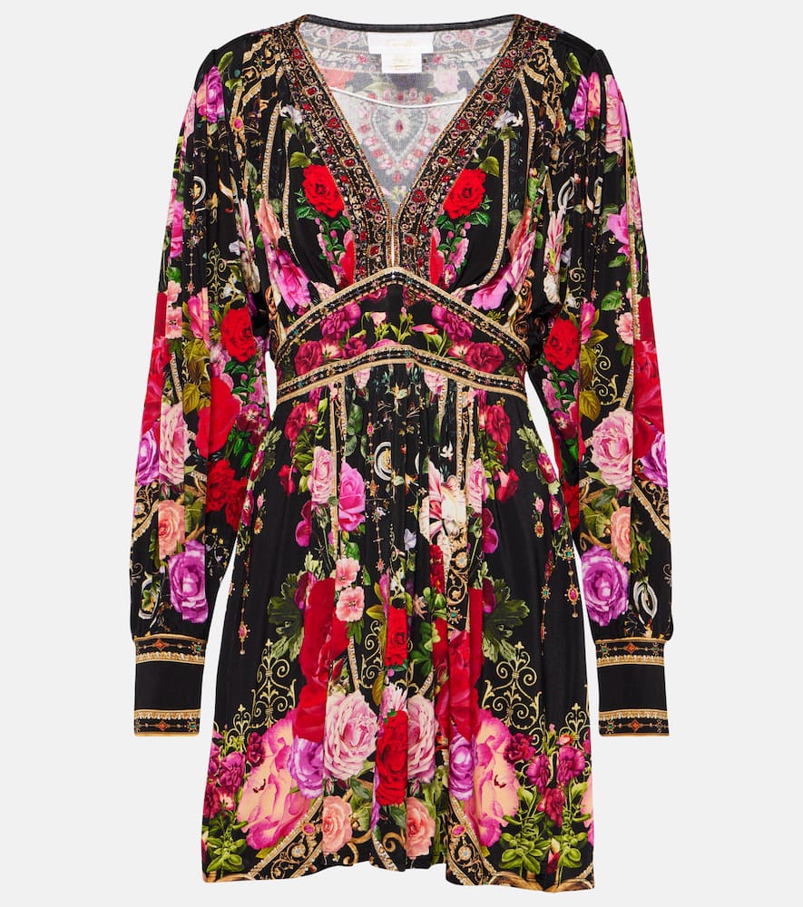 Camilla Embellished Floral Jersey Minidress In Multicoloured