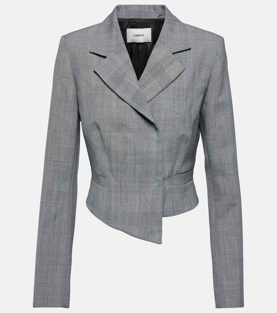 Shop Coperni Prince Of Wales Virgin Wool Blazer In Grey