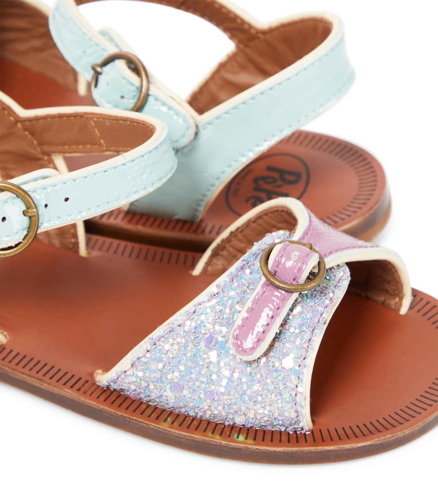 Pèpè Glitter Leather Sandals In Multicoloured