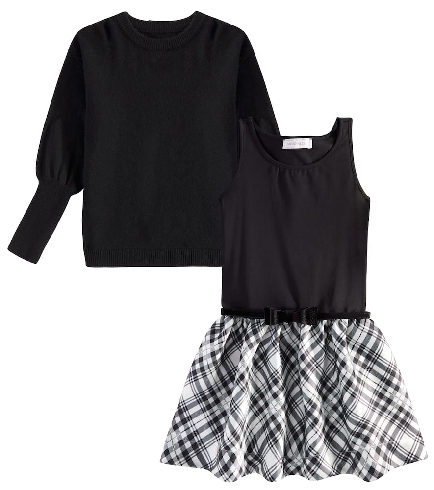 Monnalisa Belted Sweater Dress In Black