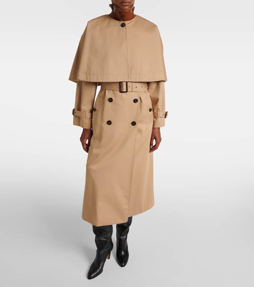Chloé Classic Cotton Gabardine Trench Coat With Cape In Braun