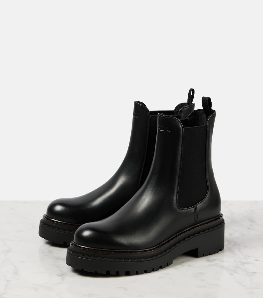 Prada Leather Chelsea Boots In Black