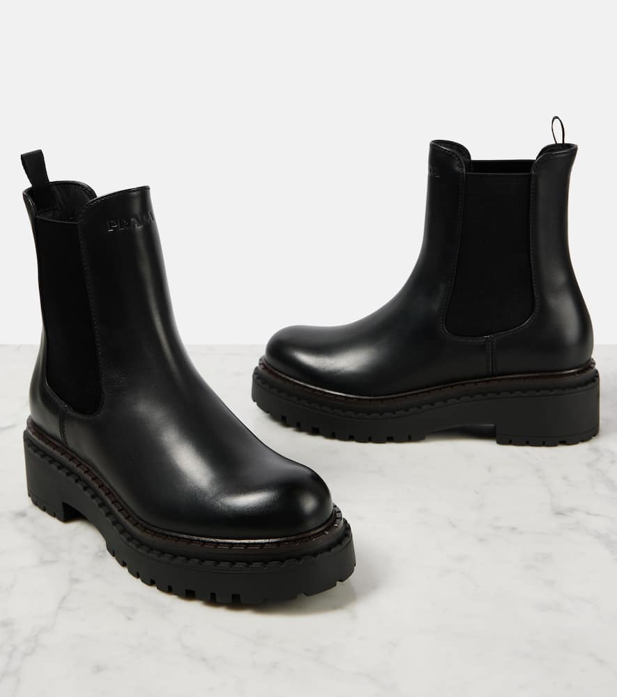 Prada Leather Chelsea Boots In Black