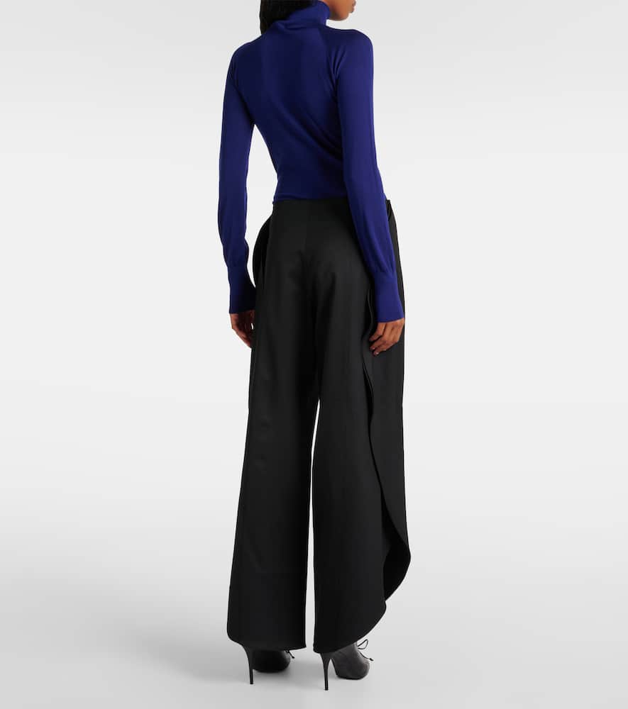 Alaïa Caped Wool Wide-leg Pants In Black