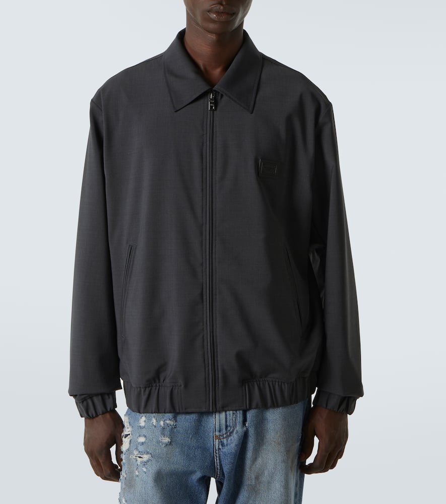 Dolce & Gabbana Men Wool Canvas Jacket With Plaque In Grey