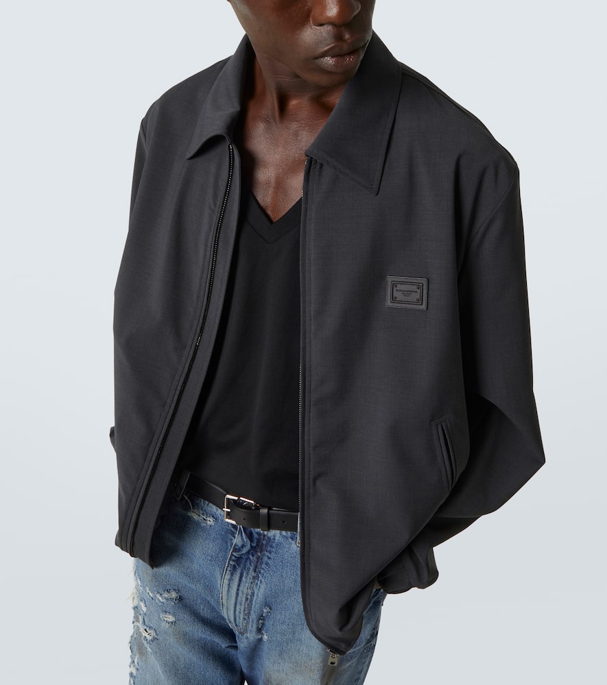 Dolce & Gabbana Men Wool Canvas Jacket With Plaque In Grey